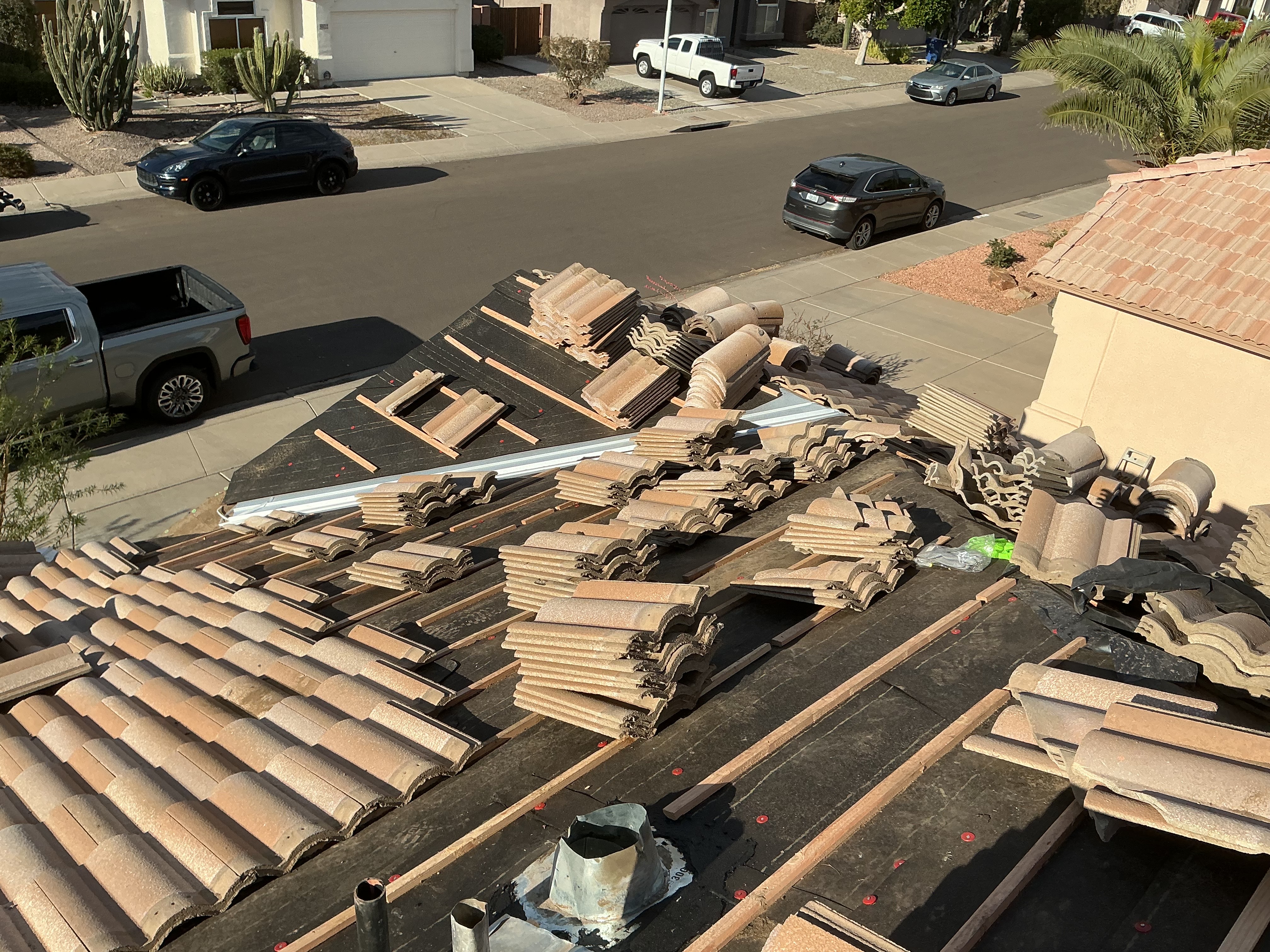 Roofing crew in action